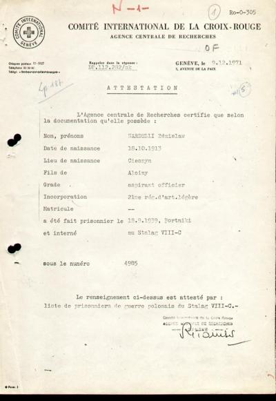Certificate of the International Red Cross, Geneva 1971 - Certificate of the International Red Cross in Geneva, issued in 1971.