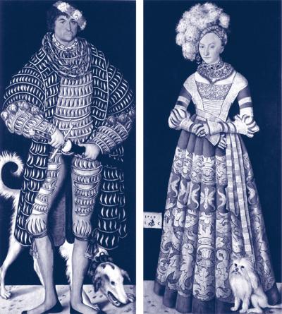 Heinrich der Fromme von Sachsen und seine Gemahlin Katharina von Mecklenburg nach Lucas Cranach dem Älteren, 2003. Digitaler Tintenstrahldruck auf Papier, 40 x 20 cm.