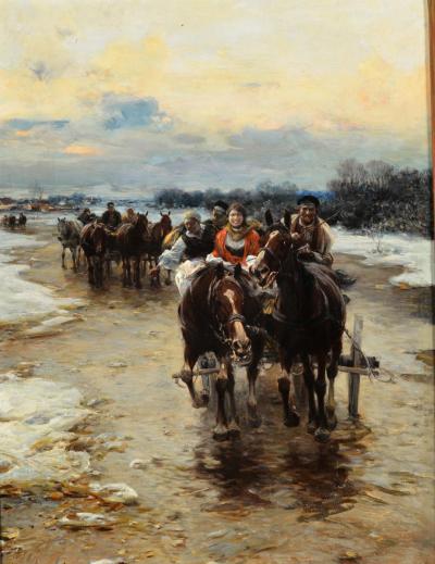 Polnische Bauernfahrt, 1900, Öl auf Leinwand, 45 x 58,5 cm