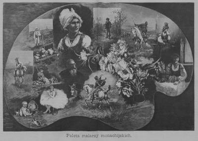 Paleta malarzy monachijskich/Palette Münchner Maler, Tygodnik Ilustrowany, Band 1, Nr. 11, Warschau, 15.3.1890, Seite 168/169