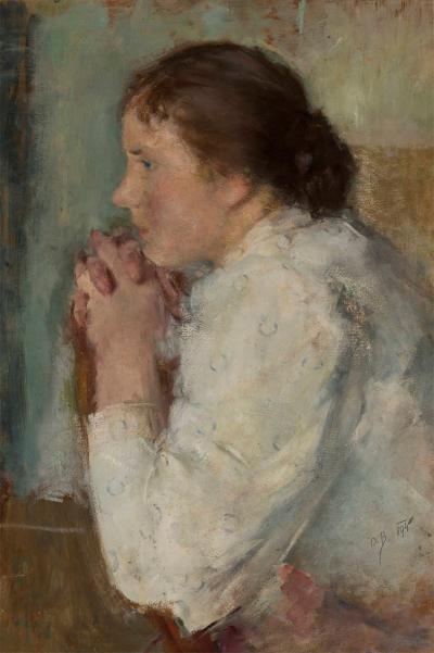 Ill. 24: Woman in a White Blouse, 1894  - Portrait of a Woman in a White Blouse, 1894. Oil on paperboard, 67 x 48 cm