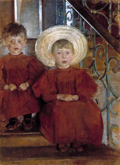Ill. 26: Two Children on the Stairs, ca. 1898 - Two Children on the Stairs, ca. 1898. Oil on paperboard, 102 x 75 cm