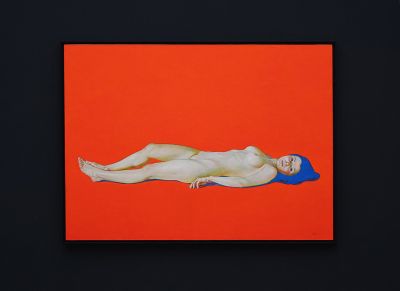 Robert Bluj: The Red Beach, 2017. Öl und Wachstechnik auf Leinwand, 135 x 185 cm