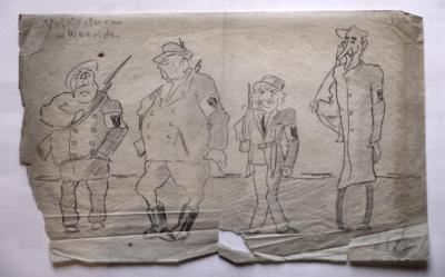 ill. 2: Nazi militia in Weende 1944/45 - A drawing found in his legacy.