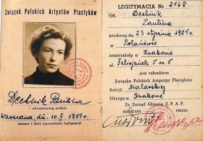Ausweis des Verbands Polnischer Künstler von 1957 - Ausweis des Verbands Polnischer Künstler in Krakau (Związek Polskich Artystów Plastyków) von Paulina Lemke (Dechnik), ausgestellt 1957 in Warschau.  