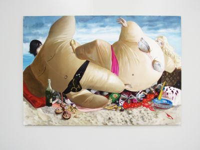 Julia Curyło: Breakfast on the Beach, 2013. Öl auf Leinwand, 150 x 220 cm