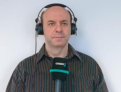 Andreas Hübsch z mikrofonem COSMO. Dortmund, 2019 r. 