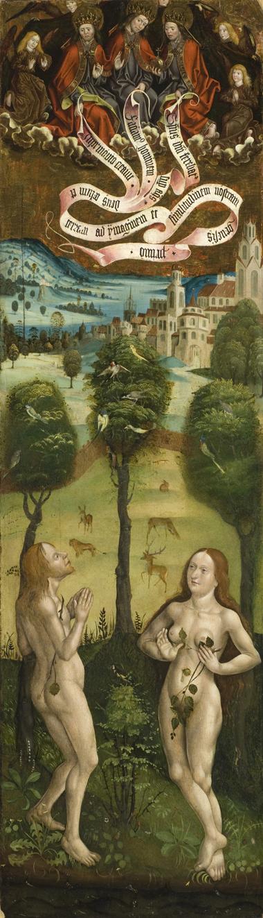 Abb. 32: Adam und Eva im Paradies, um 1500 - Adam und Eva im Paradies, Altarflügel, um 1500 (oder um 1480/85)