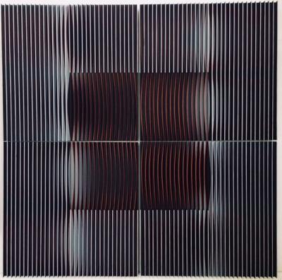 09.10.18, Komposition mit rotem Schatten, Relief auf Hartfaser, Acryl, 4 x 64 x 64 cm, 2018