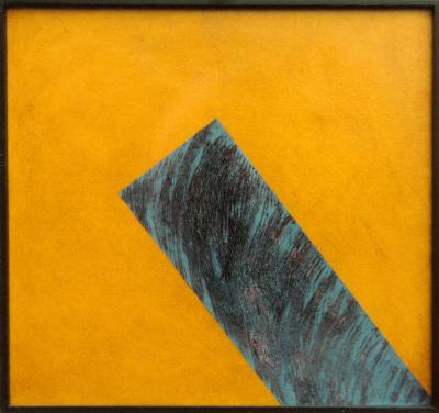 blau auf gelb, 1991, Öl auf Leinwand, 38,5 x 41 cm