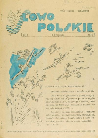 Stanisław Toegel: Title design on the camp newspaper Słowo Polskie (Engl. “Polish Word”), no. 3, 1st September 1945, DP Camp Osnabrück