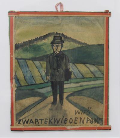 Nikifor (1895-1968), Spacerowicz, autoportret, niedatowany, akwarela, papier, 21 x 17,5 cm, Clemens-Sels-Museum, Neuss.
