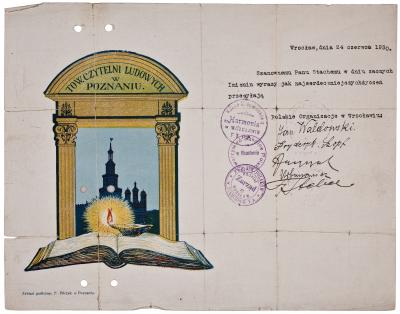 Name day celebration telegram, published by Towarzystwo Czytelni Ludowych, colour print, 1930.