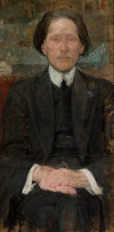 Ill. 40: Young Man in Black, ca. 1900  - Portrait of a Young Man in Black, ca. 1900. Oil on paperboard, 92 x 46.5 cm