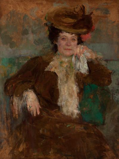 Ill. 41: Woman in a Brown Dress, ca. 1906  - Portrait of a Woman in a Brown Dress, ca. 1906. Oil on paperboard, 98.5 x 74.5 cm