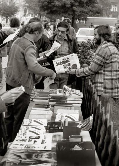 Informationsstand der Arbeitsgruppe Solidarność in West-Berlin, 1982