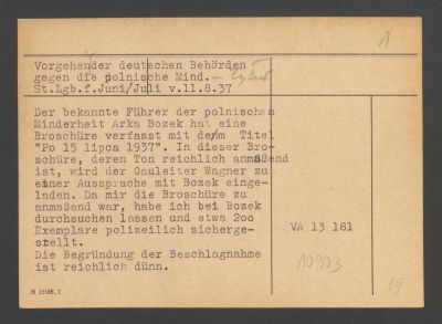 Vorgehen der deutschen Behörden gegen die polnische Minderheit - St. Lgb.f.Juni/Juli v. 11.8.1937, Geheime Staatspolizei, Staatspolizeistelle Oppeln 