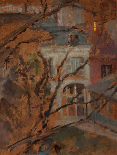 Ill. 47: View from the Krakòw Studio, ca. 1914  - View from the Krakòw Studio, ca. 1914. Oil on paperboard, 50 x 39 cm