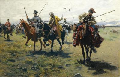 Abb. 48: Gefangennahme, undat. - Die Gefangennahme eines kaukasischen Anführers, undatiert. Öl auf Leinwand, 70 x 110,5 cm, im Auktionshandel (Sotheby’s) 