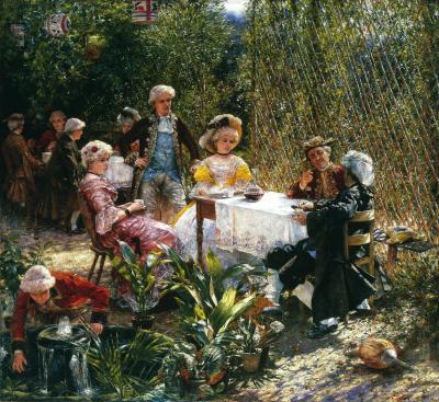 Aleksander Gierymski (1850-1901): In der Gartenlaube, 1882. Öl auf Leinwand, 137 x 148 cm.