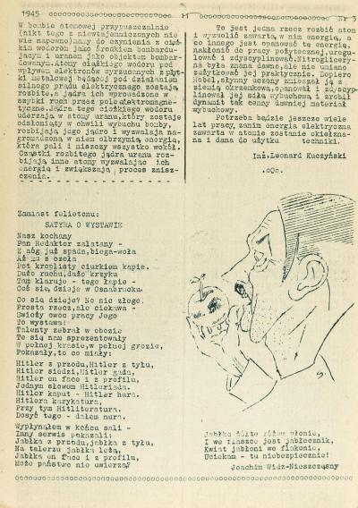 Stanisław Toegel. Karykatura Adolfa Hitlera. W: Słowo Polskie, Nr 3, 1 września 1945 r., obóz dla dipisów w Osnabrücku.