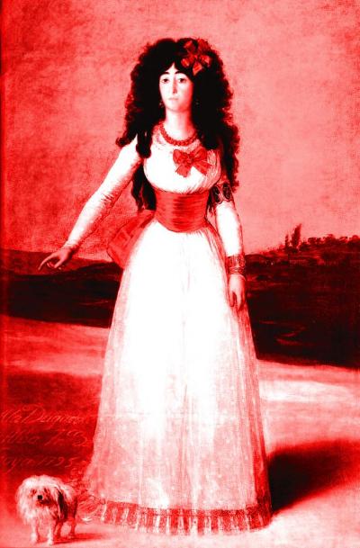 Porträt der Herzogin von Alba (rot) nach Francisco de Goya, 2003. Digitaler Tintenstrahldruck auf Papier, 29 x 19 cm.