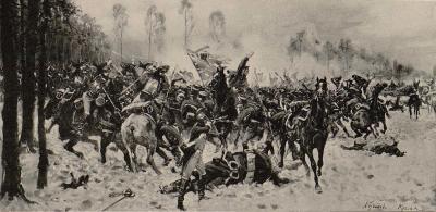 Odwrót Blüchera po bitwie pod Champaubert (walka o las d'Etoges), 1898, ilustracja ze „Wspomnień“ Kossaka