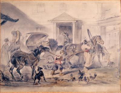 Postwagen in der Stadt, 1871-1872, Bleistift auf Papier, 23,5 x 32 cm