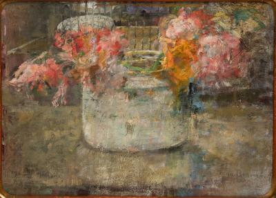 Ill. 53: Flowers, ca. 1930  - Flowers, ca. 1930. Oil on wood, 29.5 x 41 cm