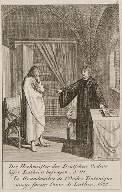Daniel Chodowiecki: The Grand Master of the Teutonic Order questions Luther, 1796. Etching from: Six Prints on the History of Poland (Conclusion), a Historical and Genealogical Calendar for the year 1797 (Engelmann 823)