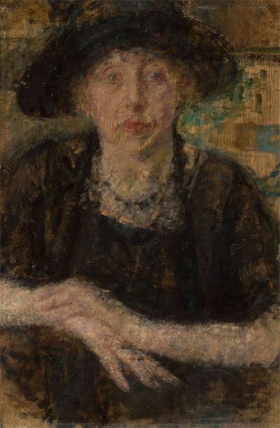 Ill. 57: Portrait of Dr. Melania Lipińska, ca. 1926  - Portrait of Dr. Melania Lipińska, ca. 1926. Oil on paperboard, 62.5 x 41.5 cm
