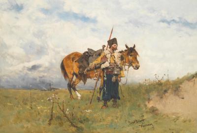 Abb. 58: Wachtposten bei den Kosaken, undat. - Wachtposten bei den Kosaken, undatiert. Öl auf Leinwand, 26 x 37,5 cm, im Auktionshandel (Sotheby’s, 2012) 