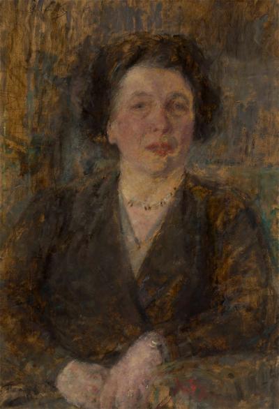 Ill. 59: Portrait of Julia Rylska, ca. 1930  - Portrait of the writer and translator Julia Rylska, ca. 1930. Oil on cardboard, 69.5 x 48.5 cm