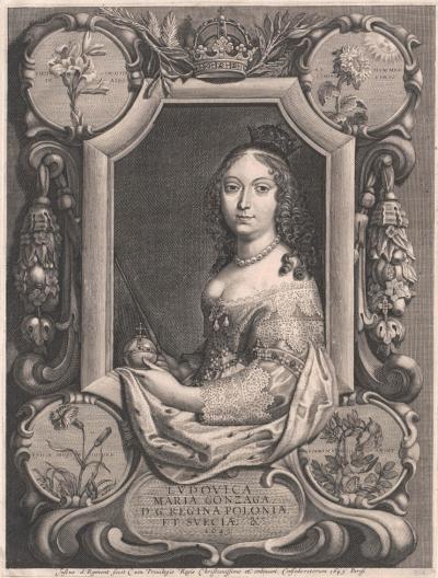 Ludowika Maria Gonzaga, 1645. Nach einem Gemälde von Justus van Egmont, Österreichische Nationalbibliothek, Wien.