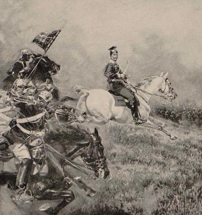 Fig. 6: Portrait of Kaiser Wilhelm II. on horseback - Kaiser Wilhelm II on Horseback, ca 1898. Illustration from Kossak's "Memoirs"