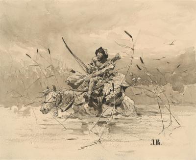 Tatar riding through a River, undated