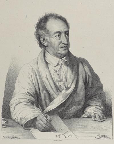 Henri Grévedon (1776-1860): Porträt Johann Wolfgang von Goethe, Paris 1826. Nach einer Zeichnung von Orest Adamowitsch Kiprensky (1782-1836) von 1823, Lithographie, Inv. Nr. his-Port-G-0077, Universitäts- und Landesbibliothek Darmstadt