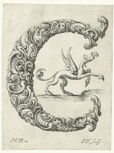 Litera C, ok. 1662. Z cyklu Libellus novus elementorum latinorum, według szkicu Jana Krystiana Bierpfaffa.