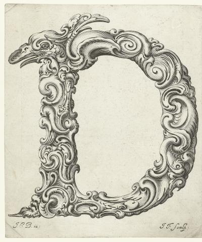 Litera D, ok. 1662. Z cyklu Libellus novus elementorum latinorum, według szkicu Jana Krystiana Bierpfaffa.