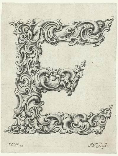 Buchstabe E, um 1662. aus der Folge Libellus novus elementorum latinorum, nach einer Vorlage von Johann Christian Bierpfaff.