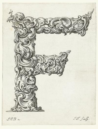 Litera F, ok. 1662. Z cyklu Libellus novus elementorum latinorum, według szkicu Jana Krystiana Bierpfaffa.