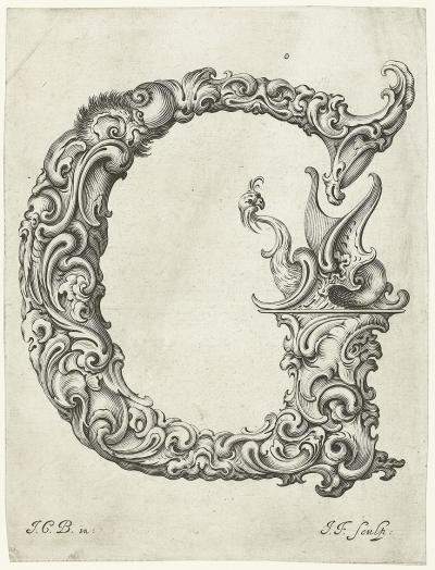 Buchstabe G, um 1662. Aus der Folge Libellus novus elementorum latinorum, nach einer Vorlage von Johann Christian Bierpfaff.