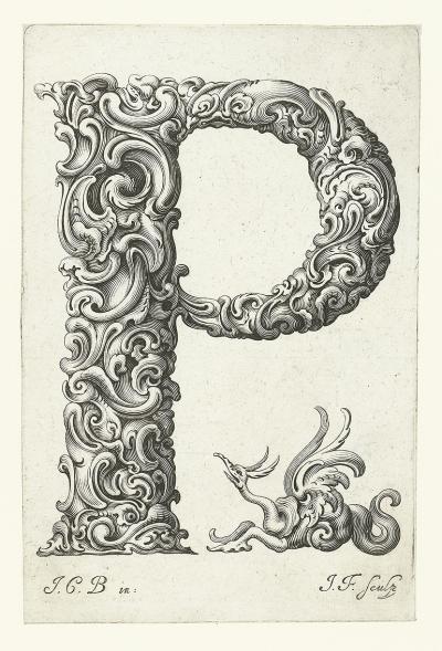 Buchstabe P, um 1662. Aus der Folge Libellus novus elementorum latinorum, nach einer Vorlage von Johann Christian Bierpfaff.
