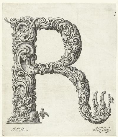 Buchstabe R, um 1662. Aus der Folge Libellus novus elementorum latinorum, nach einer Vorlage von Johann Christian Bierpfaff.