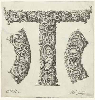 Buchstabe T, um 1662. Aus der Folge Libellus novus elementorum latinorum, nach einer Vorlage von Johann Christian Bierpfaff.