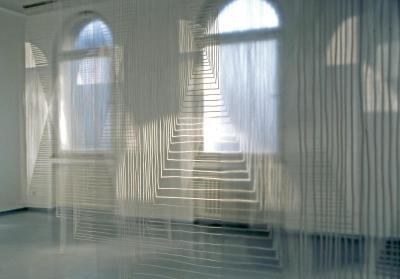 Untitled, 2006. (interior:) 32 transparent sheets, hand drawing with paint stick, each 280 x 120 cm