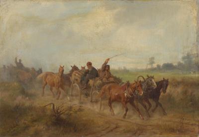 Abb. 8: Polnische Bauerngespanne, 1865 - Polnische Bauerngespanne, 1865. Öl auf Leinwand, 31 x 44 cm, Kunstbesitz der Stadt München