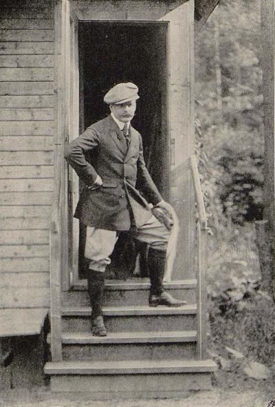 Fig. 9: Kossak in Zakopane, 1912 - Kossak at the entrance to his workshop in Zakopane, ca 1912. Illustration from Kossak's "Memoirs"