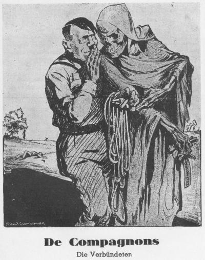 De Compagnons / Die Verbündeten (Sprzymierzeńcy). Hitler [w rozmowie] ze śmiercią. W żydowskiej gazecie Waak!, Amsterdam, 5.6.1933 r.