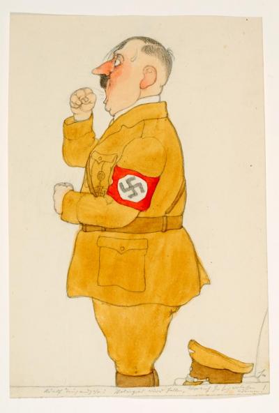 Herbert Marxen (1900-1954): Adolf Thousandyears: “Stalingrad will fall, mark my words!” From the series: My Thanks to the Third Reich, post-1945, pencil, water-coloured, 30.9 x 21 cm.